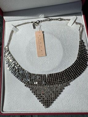 Laundry By Shelli Segal Silver Sequin Bib Necklace